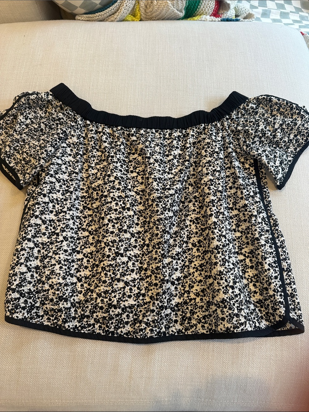 rag & bone Black and White Floral Off-Shoulder Top